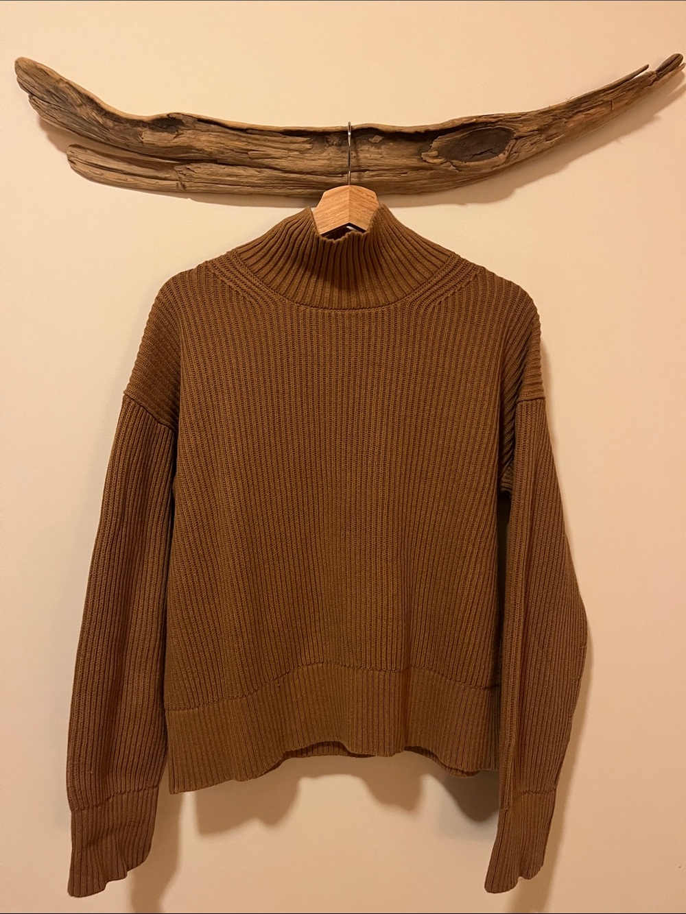 Organic Cotton Ribbed Turtleneck Sweater in Brown